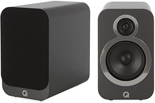 Q Acoustics 3020i Bookshelf Speakers Pair Graphite Gray - 2-way Reflex Enclosure Type, 5' Bass Driver, 0.9' Tweeter - Stereo Speakers/Passive Speakers for Home Theater Sound System