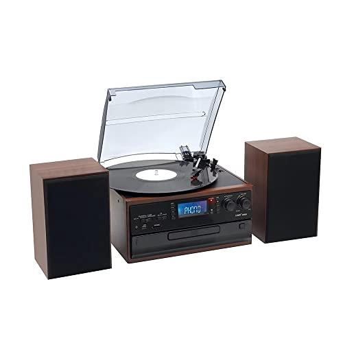 Record Player Vintage Turntable 3-Speed Bluetooth Vinyl Player LP Record Player with Built-in Stereo Speaker Nostalgic Phonograph (Wooden)