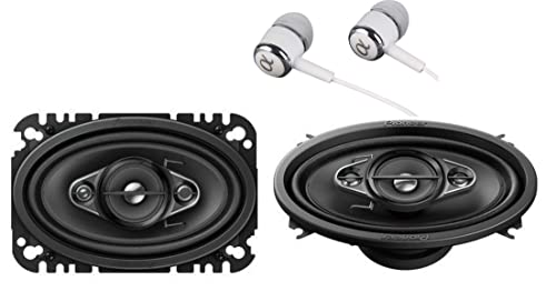 Pioneer 4' X 6' 200 Watts Max 3-Way A-Series Car Audio Coaxial Speakers with Carbon and Mica Reinforced IMPP Woofer - Pair with Alphasonik Earbuds
