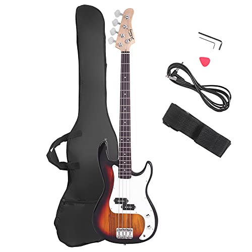Glarry Electric Bass Guitar Full Size 4 String Rosewood Basswood Fire Style Exquisite Burning Bass (Sunset)