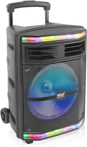 Pyle Portable Bluetooth PA Speaker System - 600W Bluetooth Speaker Portable PA System W/ Rechargeable Battery, Party Lights, MP3/USB SD Card Reader, Rolling Wheels - Pyle PPHP1044B