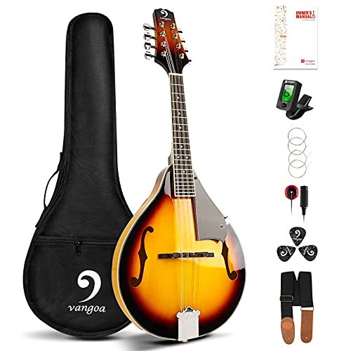 Vangoa A Style Mandolin Musical Instrument Sunburst, 8 String Acoustic Mandolin with Tuner, Strings, Bag, Picks