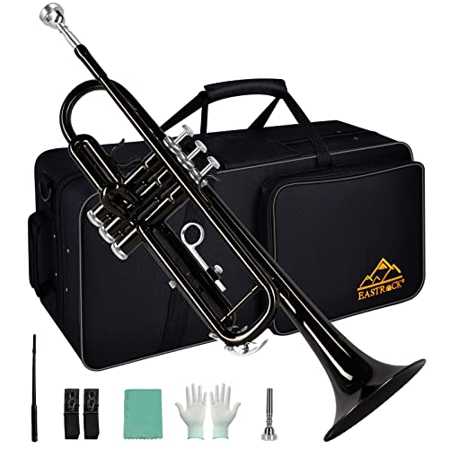EASTROCK Bb Trumpet Standard Trumpet Set with Carrying Case,Gloves, 7C Mouthpiece and Cleaning Kit (Black)