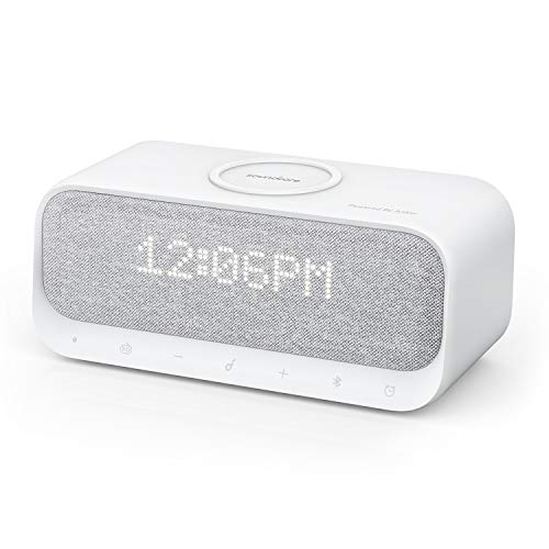 Anker Soundcore Wakey Bluetooth Speakers Powered with Alarm Clock, Stereo Sound, FM Radio, White Noise, Qi Wireless Charger with 7.5W Charging for iPhone and 10W for Samsung (AK-A3300121)