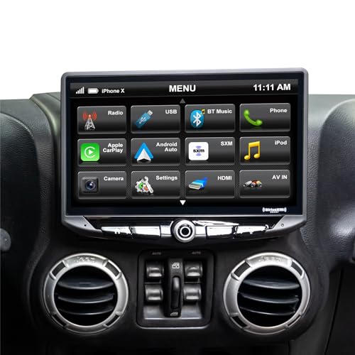 STINGER Wrangler JK Stereo Replacement HD Touchscreen Radio with Android Auto, Apple CarPlay, Handsfree Bluetooth, Dual USB Includes All-in-one Dash Kit & Interface, 2007-2018 (STH10JK)