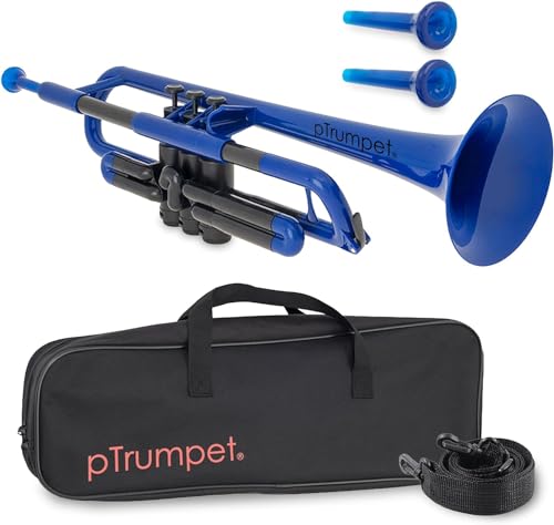 PINSTRUMENTS pTrumpet Plastic Trumpet | 3c and 5c Mouthpiece with a Carrying Bag | Comfortable Ergonomic Grip | Bb Authentic Sound for Students & Beginners | Durable ABS Construction | Blue