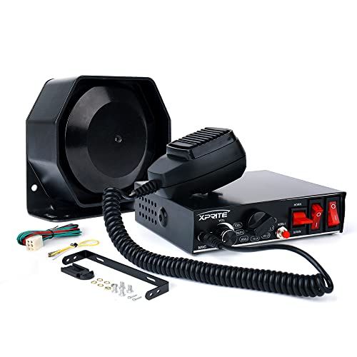 Xprite 8 Tones 200 Watt Emergency Warning Siren Extra Slim Speaker PA System Kit w/Handheld Microphone & 2 Lights Control Switches
