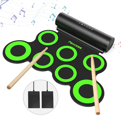PAXCESS Electronic Drum Set, Roll Up Drum Practice Pad Midi Drum Kit with Headphone Jack Built-in Speaker Drum Pedals Drum Sticks 10 Hours Playtime,Great Holiday Birthday Gift for Kids