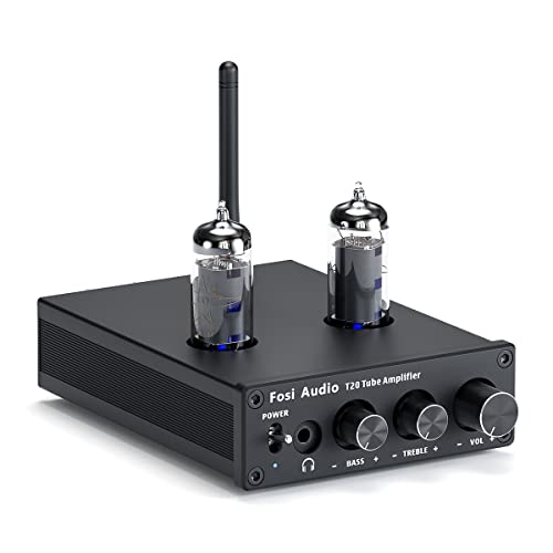Fosi Audio T20 Bluetooth 5.0 Tube Amplifier Headphone Amp Support aptX HD Stereo Receiver 2 Channel Class D Digital Mini Hi-Fi Power Amp for Home Passive Speakers with 6A2 Vacuum Tubes