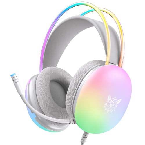 Gaming Headset with Microphone, RGB Rainbow Lighting, PC Wired Lightweight Gaming Headphones for PS4/PS5/Laptop/MAC, 3.5mm Audio Over Ear Headphone, Stereo Surround Sound, Self-Adjusting Headband