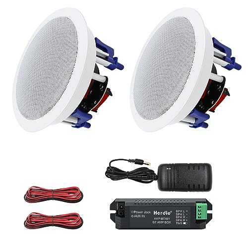 Herdio 5.25 Inch Bluetooth Ceiling Speakers Home Recessed Speaker System 300 Watts Suitable for Humid,Kitchen,Bedroom,Bathroom,Covered Patio (A Pair)