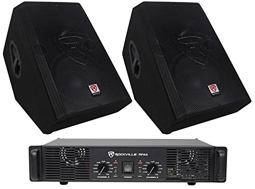 Rockville 2 RSM12P 12' 2000 Watt Passive Stage Floor Monitor Speakers and Amplifier