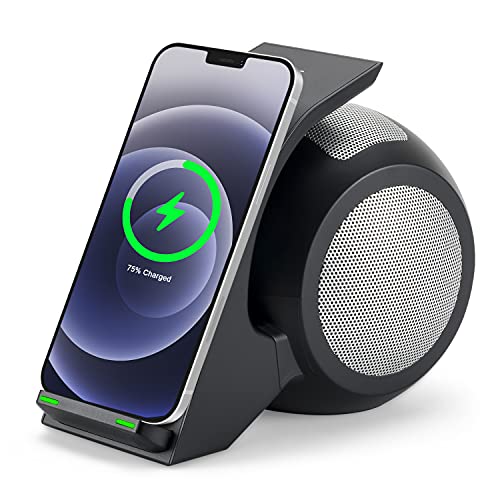 CENSHI WN1 Bluetooth Speaker with Wireless Charger, Phone Stand, Wireless Charging Station Dock for iPhone Samsung, Built-in Mic, Support Handsfree Call and NFC Fast Connection Speaker Feature
