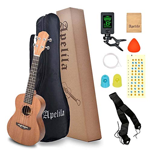 Apelila 23 inch Concert Ukulele Mahogany - Hawaii Guitar Mini Guitar Musical Instrument with Gig Bag,Strap,Nylon String,Tuner,Picks,Note Sticker (23' Concert Ukulele- Natural)