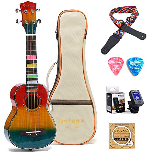 Balnna Concert Ukulele (23 inch), High-gloss Uke with Aquila Color Strings & Awesome Accessories, Maple Wooden Ukulele for Beginners Hawaiian Guitar