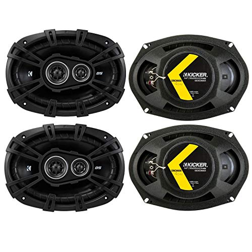 Kicker 43DSC69304DS 6x9 360 Watt 3-Way 4-Ohm Car Audio Thin Profile Coaxial Speakers with Dome Tweeters, Foam Surrounds & Polypropylene Cone, 2 Pairs
